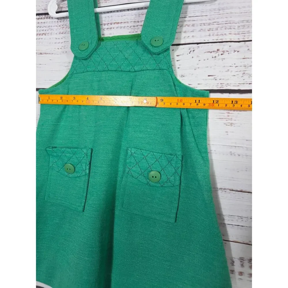 VTG Carters Girls Green Jumper Dress Size 6 Pinafore 70s-80s era Retro Pockets